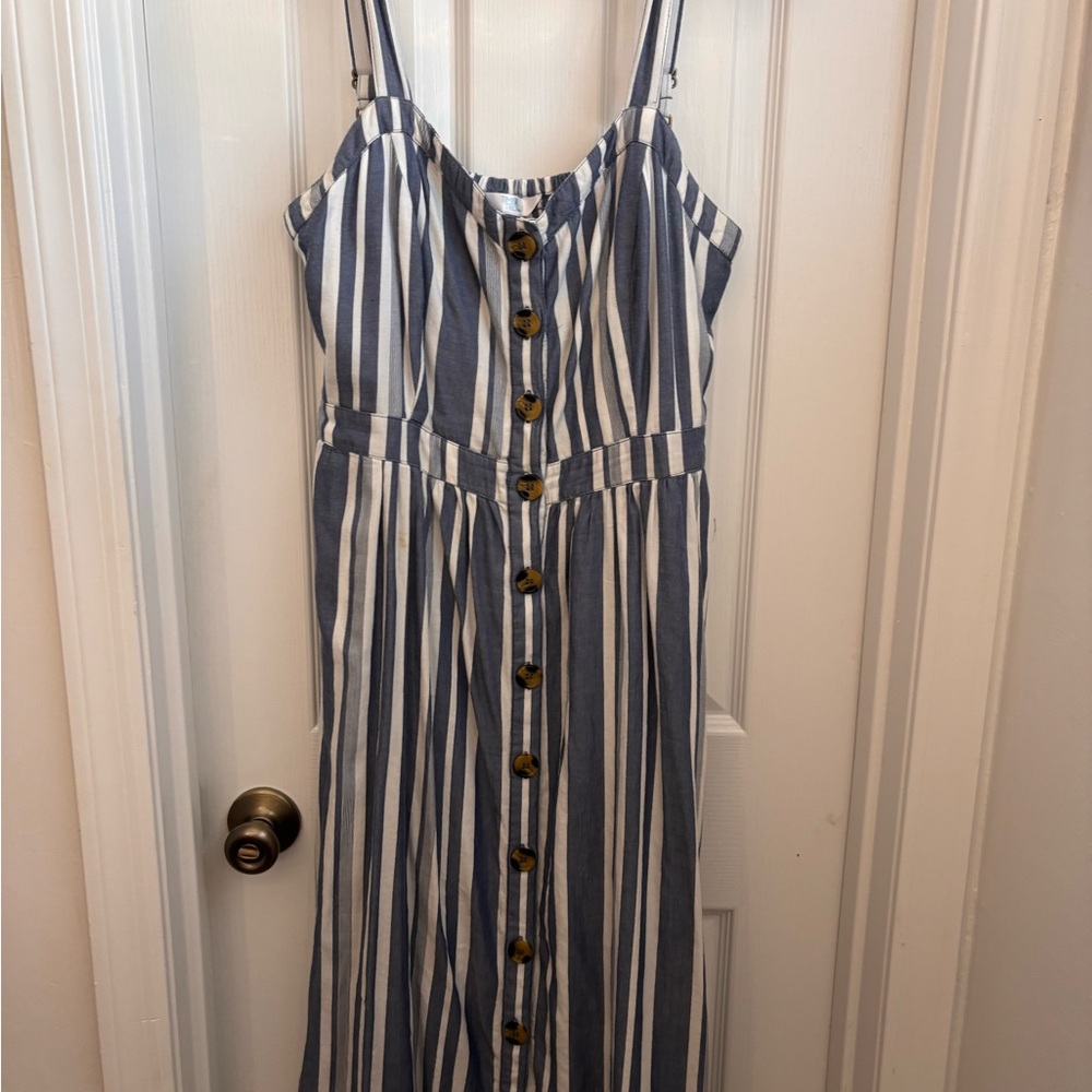 Time and Tru Navy and White Button-Down Maxi Dress